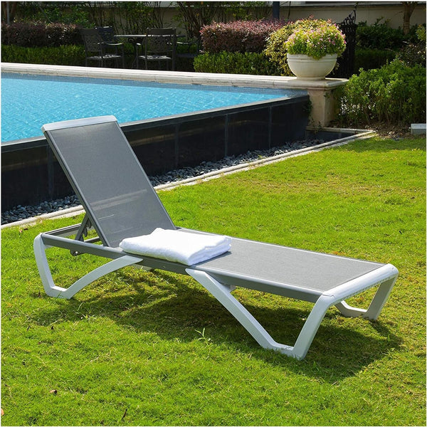 Adjustable Chaise Lounge Aluminum Outdoor Patio Lounge Chair All Weather Five-Position Recliner Chair for Patio,Pool,Beach,Yard,White