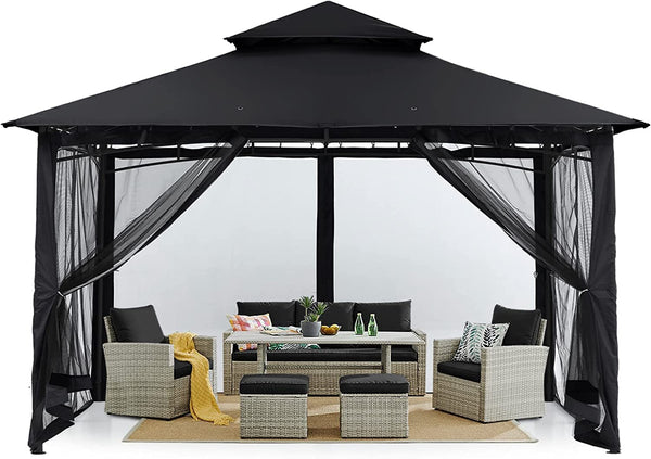 10x10 Outdoor Gazebo with Netting Walls and Steel Frame